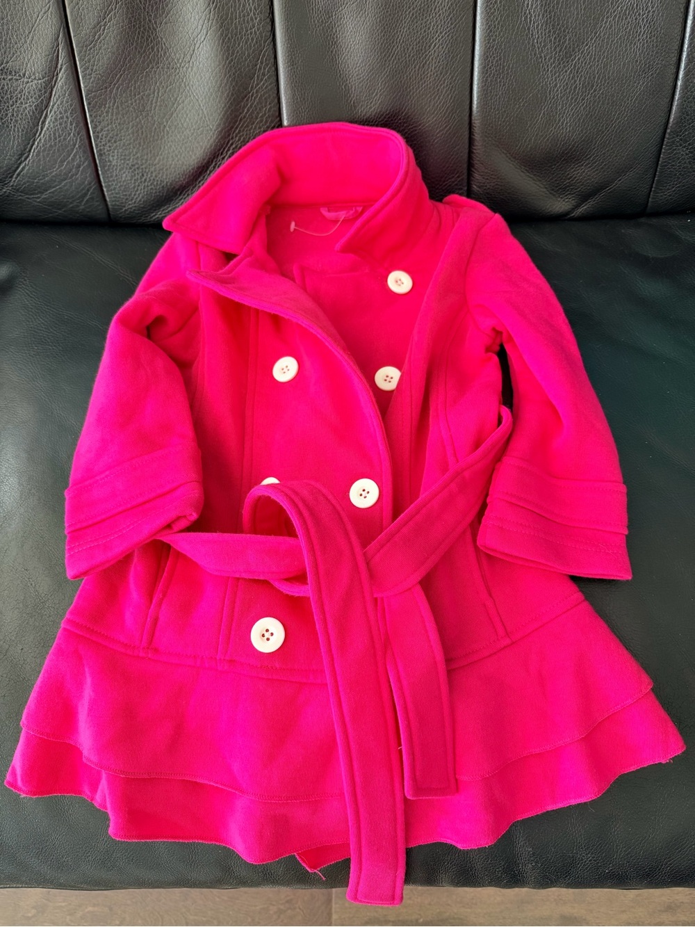 Kids Bright Pink Double-Breasted Belted Coat